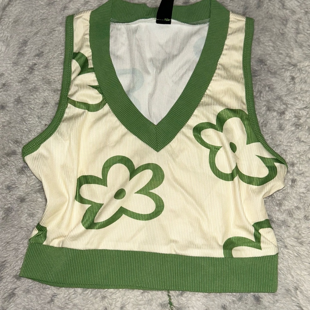 Green and Cream Floral Women's Top